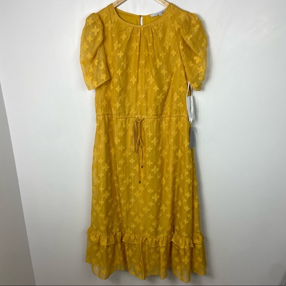 NWT Nordstrom Julia Jordan Size 12 Mustard Yellow Jacquard Midi Dress New W Tags - Picture 16 of 16